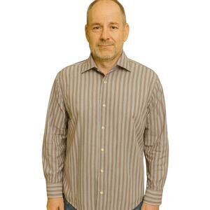 16 /33 slim fit red striped dress shirt proffesional preppy EUC Charles tyrwhitt